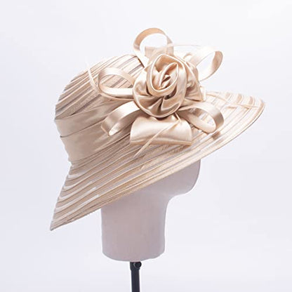 Lawliet Womens Satin Ribbon Church Wedding Sun Wedding Occasion Hat A214 - color: Light Gold