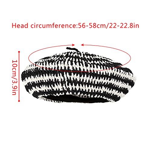 Women Summer Straw Woven Sunhat Classic Beret Artist Painter Sun Hat Cap - color: Stripes Black