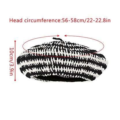 Women Summer Straw Woven Sunhat Classic Beret Artist Painter Sun Hat Cap - color: Stripes Black