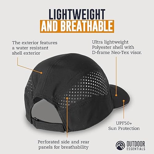 OutdoorEssentials Running Hat - Breathable Running Hats for Women & Men - Jogging Exercise Hiking Cap - Trail Baseball Tennis - color: Black