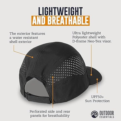 OutdoorEssentials Running Hat - Breathable Running Hats for Women & Men - Jogging Exercise Hiking Cap - Trail Baseball Tennis - color: Black