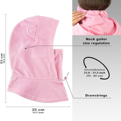 Fleece Balaclava Over Helmet - Warm Helmet Ninja Hood - Snowboard Hooded Hat Neck Gaiter Ski Mask - color: Pink-earsup, size: One Size