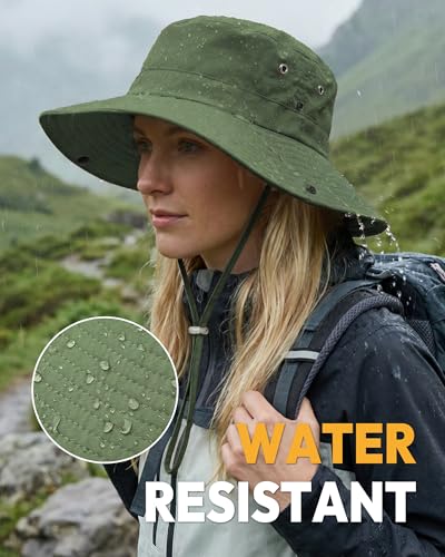 Women Sun Hat with Ponytail Hole Wide Brim Bucket Sun Protection for Summer - color: Green