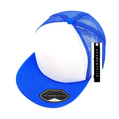 Quality 5 Panel High Crown Trucker Foam Mesh Hat Snapback Men Women Unisex Waterproof Blank Cap #2070 - color: White / Royal