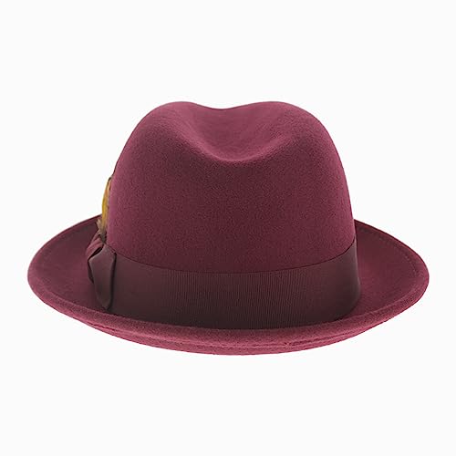 Hats in the Belfry Trilby Men/Women Snap Brim Vintage Dress Fedora Hat 100% Wool - color: Burgundy, size: Medium