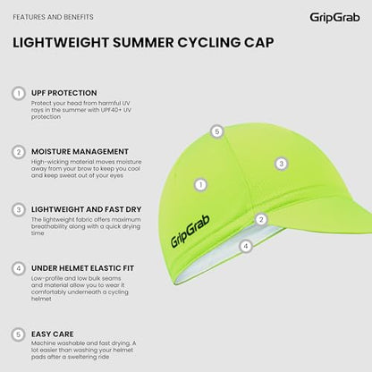 GripGrab Summer Cycling Cap - UV Protection Under-Helmet Bicycle Visor Hat - color: Yellow Hi-vis, size: Small-Medium