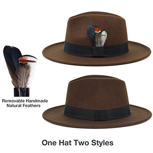 Classic Fedora Hats for Men & Women Wide Brim Felt Hat Panama Dress Fedora Hat - color: A-brown, size: Medium