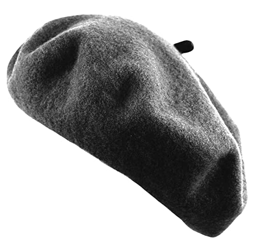 Women's French Beret Hat Solid Color Plain Wool Classic Traditional Artist Cap - color: Dark Grey