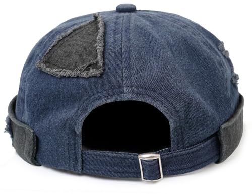 Mens Sailor Hats Brimless Denim Docker Caps Beanie - color: Blue