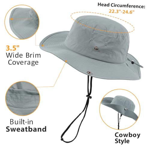 Wide Brim Waterproof Bucket Rain Hat for Women Men UPF50+ Cowboy Sun Hat - color: Light Gray