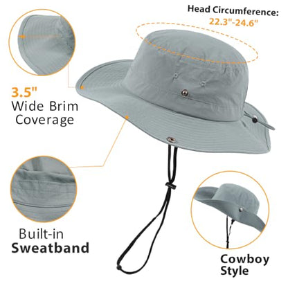 Wide Brim Waterproof Bucket Rain Hat for Women Men UPF50+ Cowboy Sun Hat - color: Light Gray