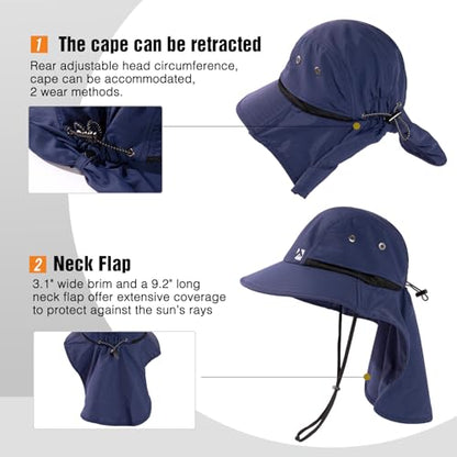 TOP-EX Oversized UPF50+ Sun Hat for Big Heads with Neck Flap & Wide Brim - color: Navy, size: Large-X-Large