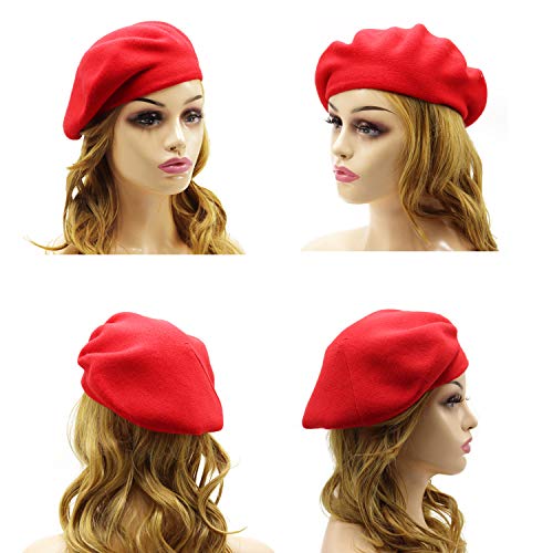 Wheebo Reversible Solid Color French Beret Hat for Women and Girls - color: Red