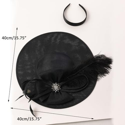 Unpifolov Fascinators Hats Elegant Women Flower Mesh Feathers Wedding Cocktail Bride Headband for Derby Hat Tea Party - color: Black