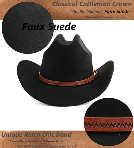 Pro Celia Cowboy Hat for Women and Men Wide Brim Western Cowgirl Hat - color: Black