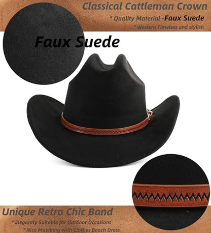 Pro Celia Cowboy Hat for Women and Men Wide Brim Western Cowgirl Hat - color: Black