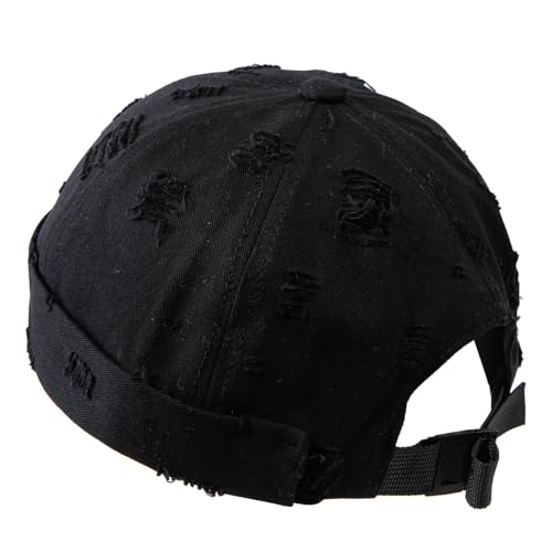 Retro Frayed Brimless Docker Cap Rolled Cuffed Beanie Skullcap Sailor Landlord Hat Casual Lovers Hip Hop Dancing Hats - color: Mg-xgmmxpd51-black