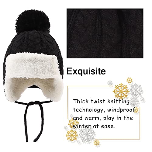 Peecabe Winter Kids Beanie Hat Baby Knitted Hats Fleece Earflap Toddler Cap - color: Black, size: 6-24 Months