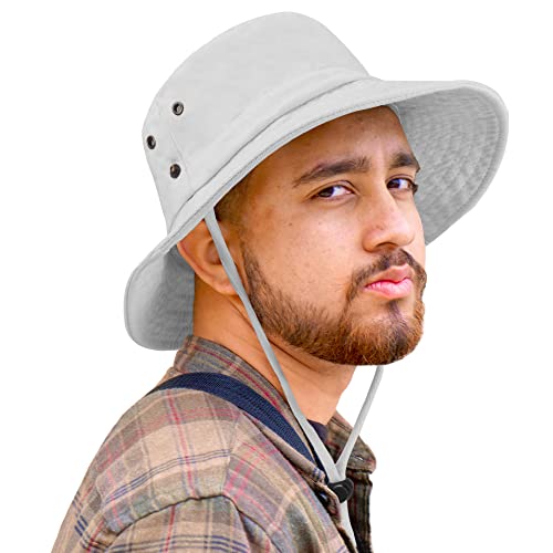 Unisex Cotton Boonie Hat Summer Fishing Bucket Hat Sun Hat with String - color: Solid White