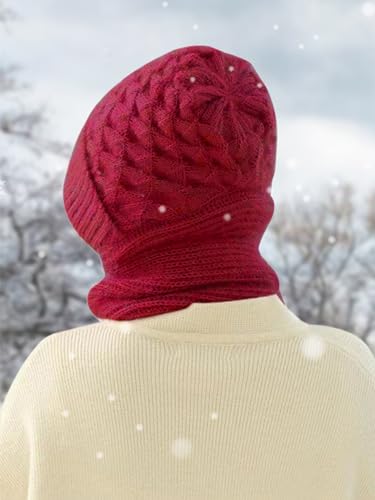 Sumolux Integrated Ear Protection Windproof Cap Scarf Elastic Knitting - color: Wine Red