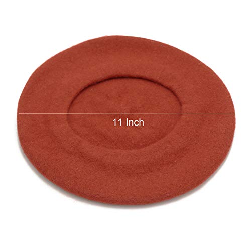 Wheebo Wool Beret Hat,Solid Color French Style Winter Warm Cap for Women Girls Lady - color: Rusty Red