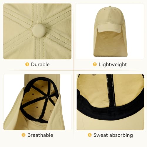 American Trends Mens Sun Hat with Neck Flap, UV Protection Outdoor Flap Hat, Packable Soft Fishing Hiking Gardening Hat - color: Khaki