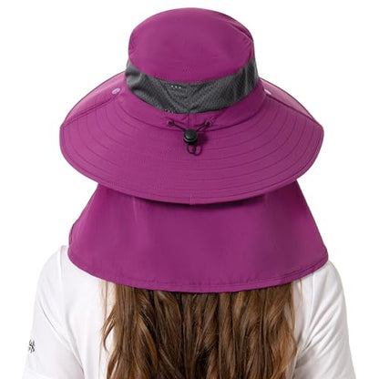 BASSDASH UPF 50+ Breathable Sun Hat with Removable Face Cover and Neck Flap Wide Brim Bucket Hat for Fishing Hiking Men Women - color: Purple Orchid