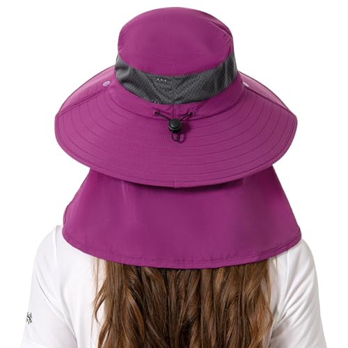 BASSDASH UPF 50+ Breathable Sun Hat with Removable Face Cover and Neck Flap Wide Brim Bucket Hat for Fishing Hiking Men Women - color: Purple Orchid