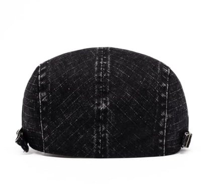 Quanhaigou Unisex Denim Newsboy Hats Flat Ivy Gatsby Cabbie Driving Berets Hat Cotton Dad Cap for Men Women - color: Retro Plaid Black