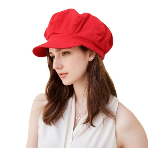 Newsboy Hats for Women -100% Cotton Womens Newsboy Cap Vintage Cabbie Hat - Pageboy Hats for Women Girls Ladies Gift - color: Red