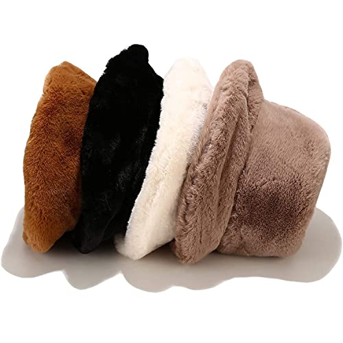 Winter Faux Fur Furry Bucket Hat Fluffy Fuzzy Warm Hat Plush Fisherman Hat for Women Men Teens Girls - color: A Grey