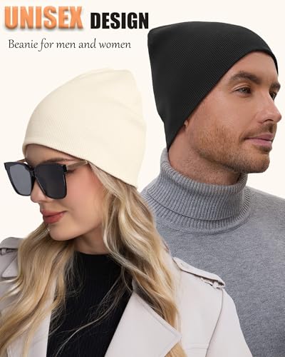 100% Cotton Beanie Hat Cuffless Beanies Warm Knit Winter Skull Cap - color: 1pcs-black