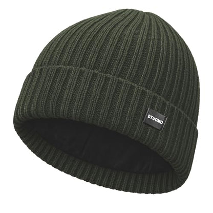 Winter Beanie Merino Wool Fleece Lined for Men Women Soft Warm Knit Hat Ski Stocking Cuffed Cap - color: Green