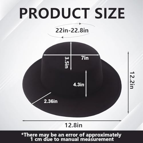 erioctry Fashion Classic Black Wool Blend Fedora Hat Wide Brim Flat Church Derby Cap Pork Pie Jazz Hat for Men Women Wedding Party Talent Show Performance