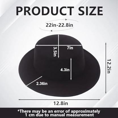 erioctry Fashion Classic Black Wool Blend Fedora Hat Wide Brim Flat Church Derby Cap Pork Pie Jazz Hat for Men Women Wedding Party Talent Show Performance