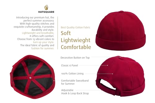 Cotton Docker Cap, Unisex Brimless Cap, Men Skull Cap, Brimless Beanie Hat, Men Women Cuffed Hat. - color: Burgundy