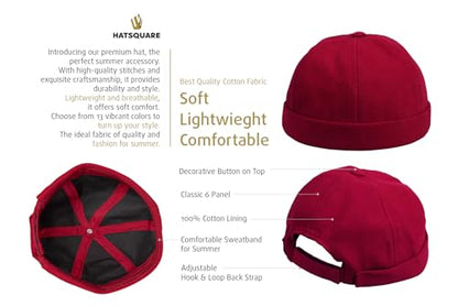 Cotton Docker Cap, Unisex Brimless Cap, Men Skull Cap, Brimless Beanie Hat, Men Women Cuffed Hat. - color: Burgundy