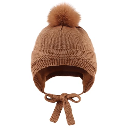 JANGANNSA Basic Winter Baby Boy Beanie Pompom Knit Girl Hat Kid Earflap Cap - color: Walnut Hat, size: 0-6 Months