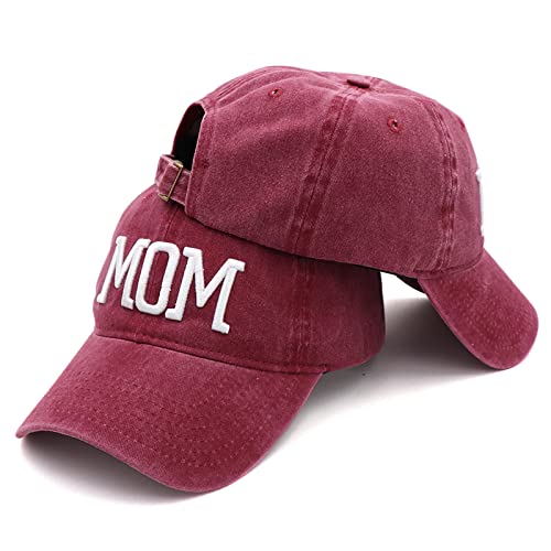 Mom and Dad Hats Fathers Day Mom Dad Gifts Hat Embroidered Adjustable Baseball Caps New Parents Gifts for Couples - color: Red Mom Hat and Black Dad Hat