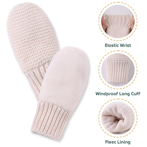 JANGANNSA Basic Winter Baby Beanie Gloves Boy Girl Knitted Kids Hat Mitten - color: Beige Hat+gloves No Thumb, size: 0-6 Months