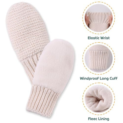 JANGANNSA Basic Winter Baby Beanie Gloves Boy Girl Knitted Kids Hat Mitten - color: Beige Hat+gloves No Thumb, size: 0-6 Months
