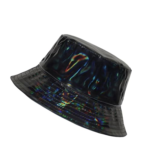 Rave Bucket Hat for Men Women Waterproof Rain Hat Wide Brim Bucket Hat Metallic Party Hats - color: A1: Black