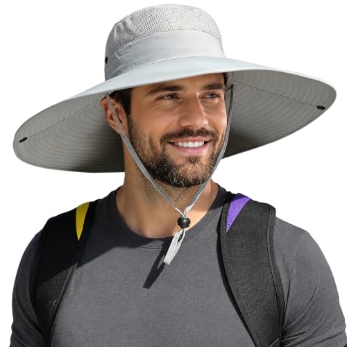 Wide Brim Sun Hat for Men Women UV Protection Bucket Fishing Hats - color: Light Gray