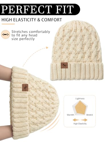 Winter Hats for Women Cable Knit Chunky Skull Cap Fleece Lined Thick Fold Cuff Beanie hat - color: Oatmeal, style: Pineapple