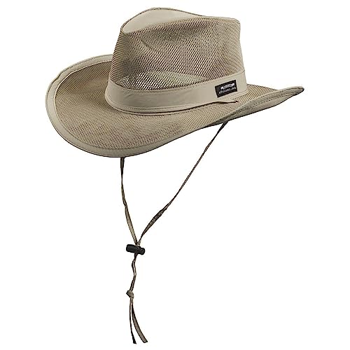 Mesh Crown Safari Men's Sun Hat, 3" Brim, Adjustable Chin Cord, UPF (SPF) 50+ Sunhat Protection - color: Khaki, size: X-Large