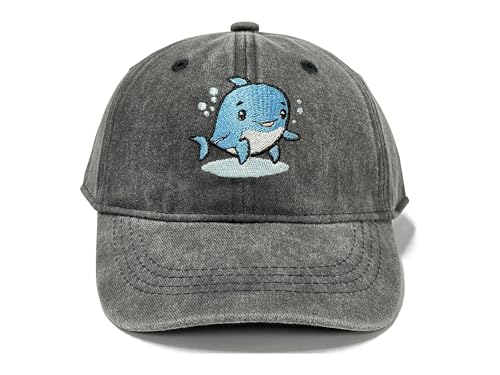 Adjustable Embroidery Animal Baseball Hat for Kid Toddler Child - color: Dolphin (Washed Black)