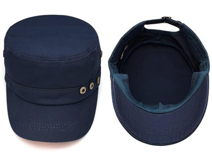 Initlove Cadet Army Cap Military Unisex Flat Top Hat for Men Women - color: 3 Button Navy