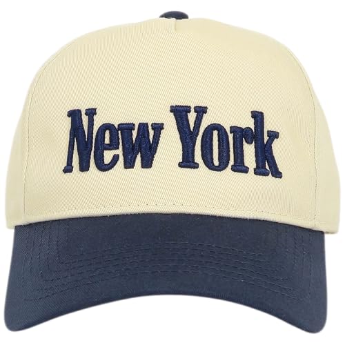 E BY ELIDAN New York Trucker Snapback Hat 3D Embroidered Baseball Cap - color: Cream Navy