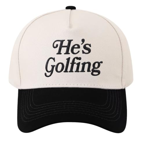 He's Golfing Baseball Cap, Retro Embroidered Golf 5-Panel Snapback Hat for Men Women, Casual Bicolor Streetwear Trucker Hat - color: He's Golfing Black