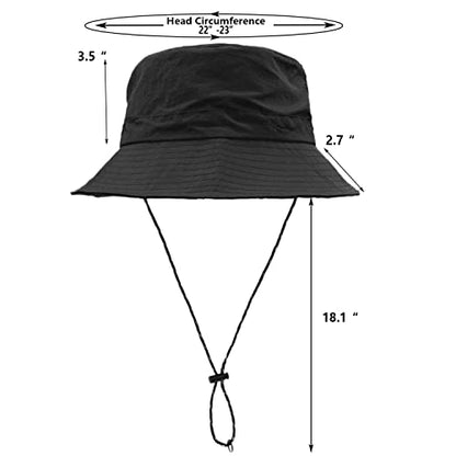 woogwin Waterproof Bucket Rain Hat with Chin Strap Quick Dry Packable Boonie Sun Hat Safari Hat UV Protection - color: Black